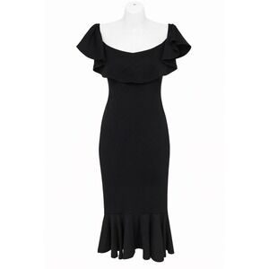 Black Off Shoulder Goth Dress Small Stretch Bodycon Ruffle Hem Cocktail